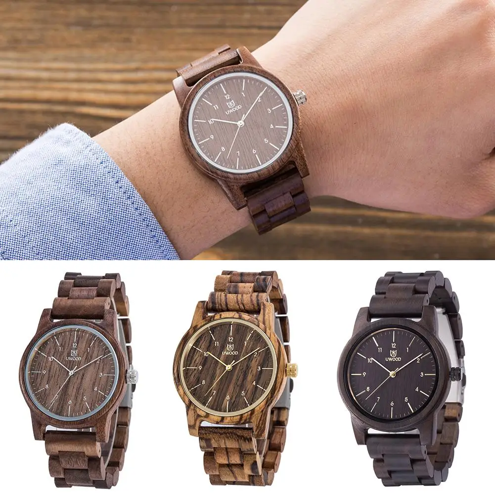 

New Casual Round Dial Arabic Numerals Wooden Linked Strap Analog Quartz Wrist Watch