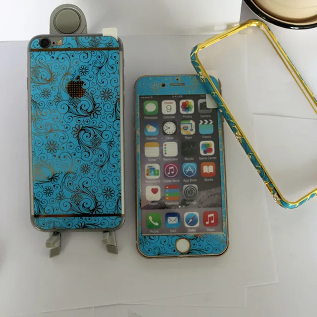 Nice Iphone 6 Home Button Design Part - 12: Blue Patterned Design Tempered Glass Protector Film Front+Real U0026 Bumper U0026 HomeButton Film For