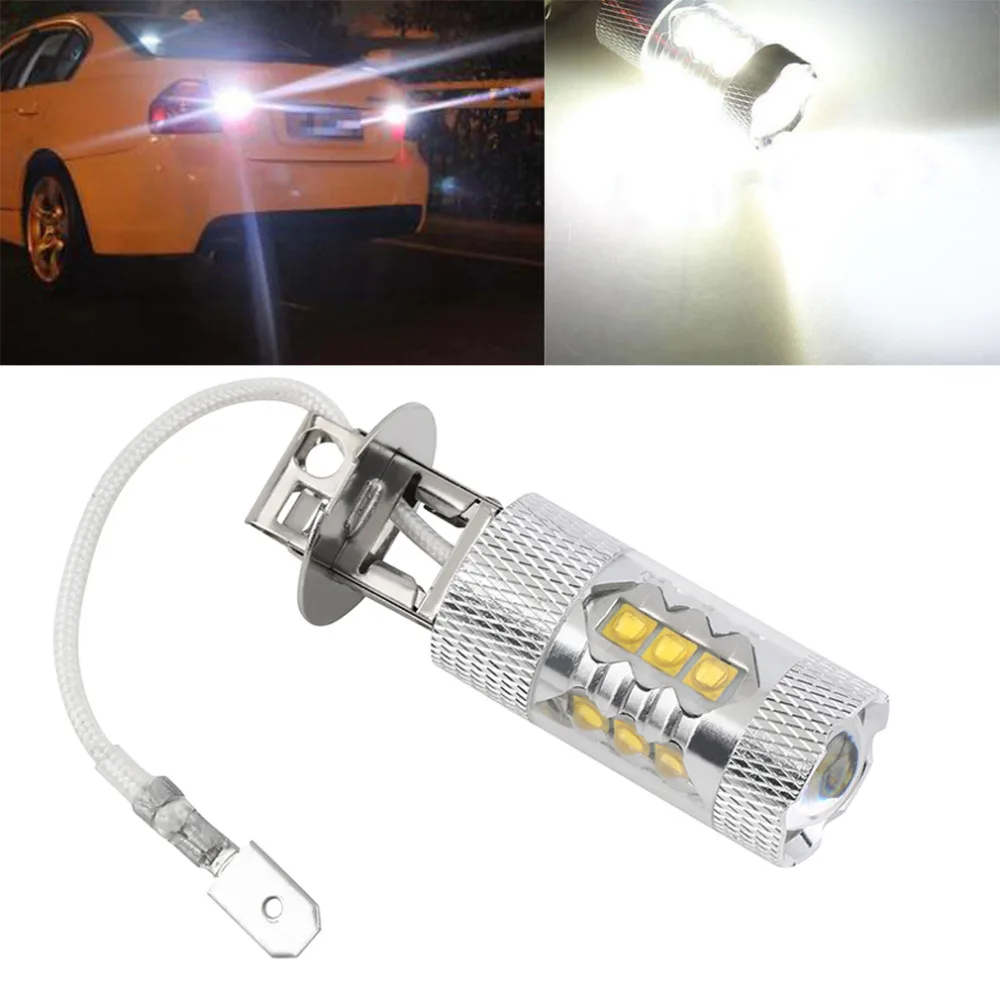 

car styling H3 80W Super Bright H3 LED White Fog Tail Turn DRL Head Car Light H3 LED Lamp Car LED Bulb Free Shippping
