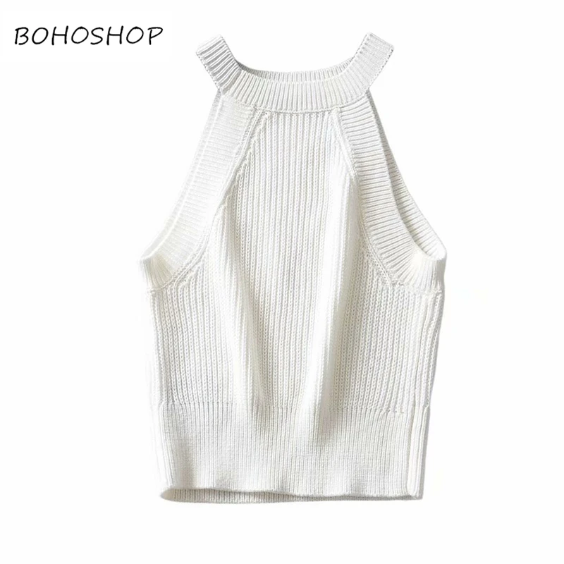 

Vintage chic white Crop Top Knitted Tank tops Women Plus size Sleeveless Sexy O-Neck Solid t-shirt Vest Female Camis Streetwear