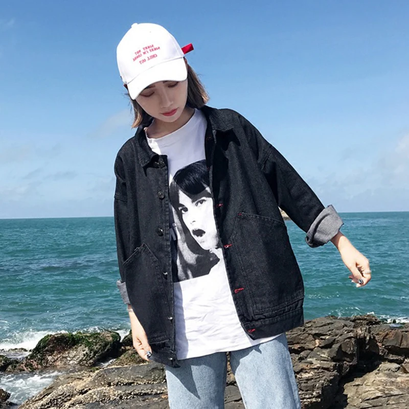 Harajuku Style Denim Jacket For Women 2018 New Black Jean Jacket Women Casual Loose Basic Coat Autumn Female Jacket