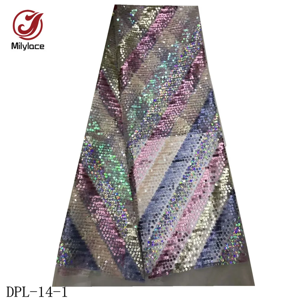 

Fashion French Lace Fabric with Colorful Sequined 5 Yards African Sequence Tulle Lace Fabric for Girls Clothing DPL-14