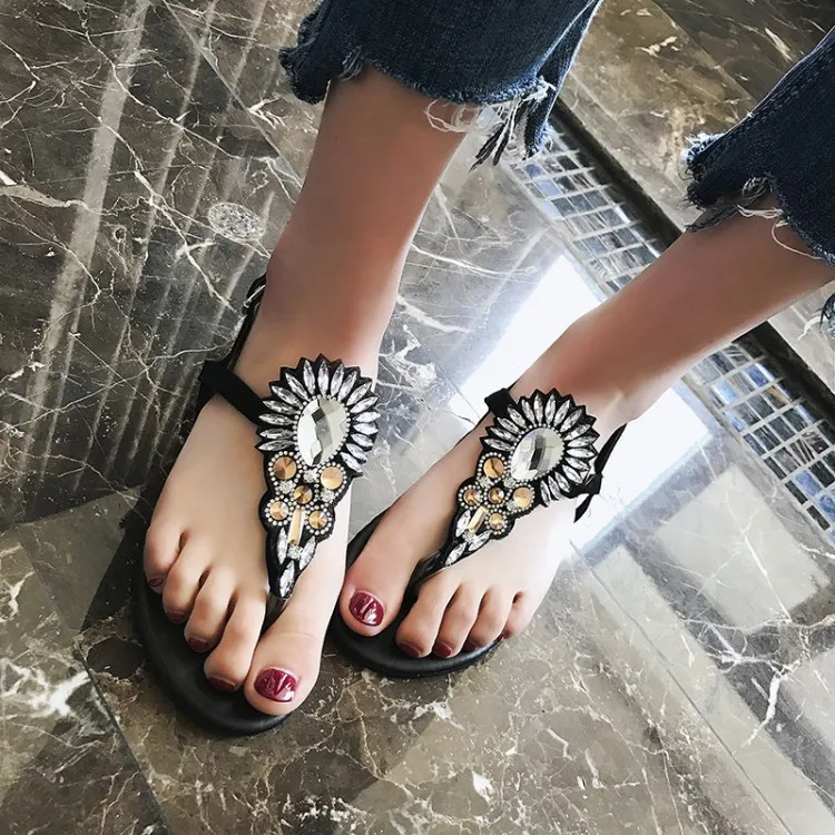 Diamond Casual Sandals Women Summer Beach Shoes Gladiator Flat Sandals Ladies Bohemian beach Flip-flops (9)