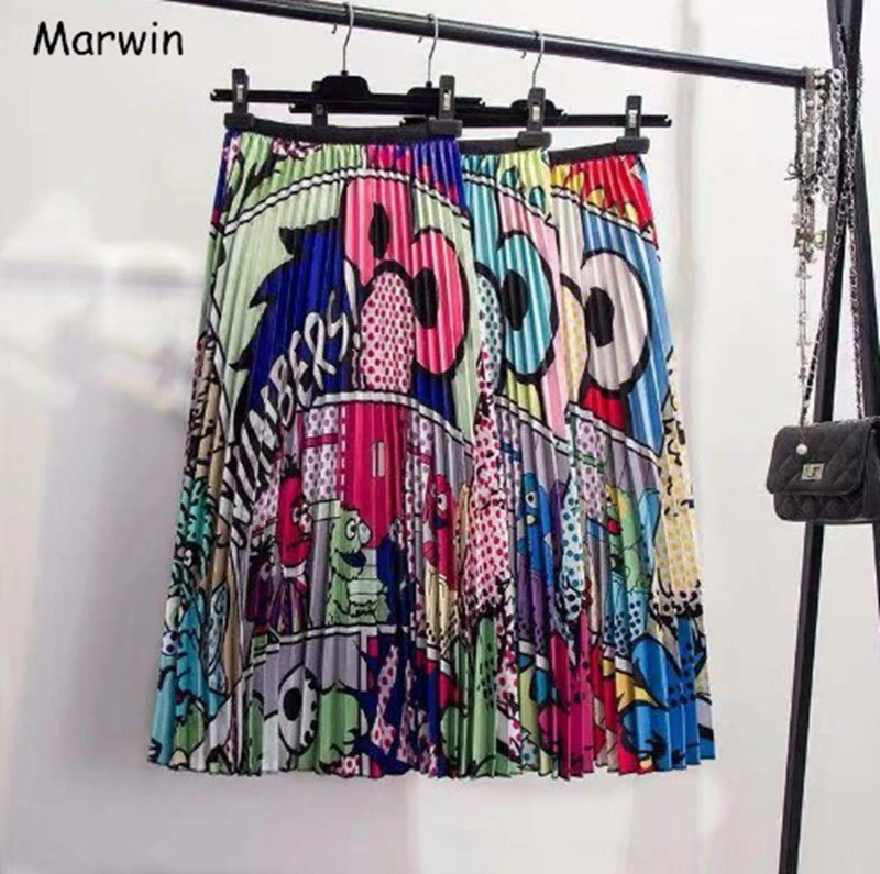 

2019 Women Skirt cartoon Animal pattern elastic waist pleated fun print half-length A-line Summer Casual Cute skirt Women Funny