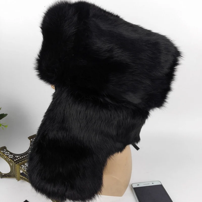 Topfurmall) Для мужчин реальные Wholeskin кроличий мех куртка Бомбер теплые зимние шапки модные ушей головные уборы для любителей LF4055