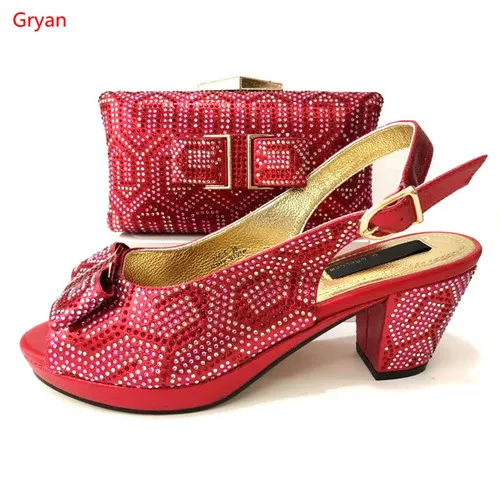 

Gryan New Arrival Italian Ladies Shoes and Bag Set Decorated with Rhinestone African Wedding Shoes and Bag Set Shoes G6-12