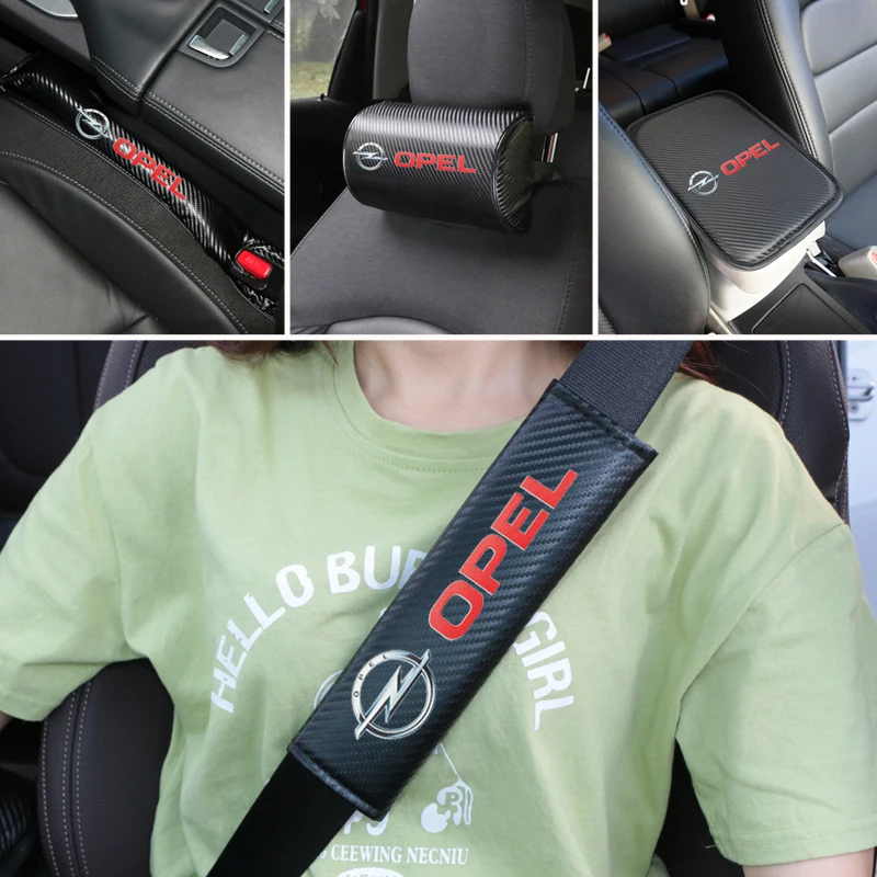 

Car neck pillows both side pu leather single headrest case for Opel Astra H G J Insignia Mokka carbon fiber protection Cover