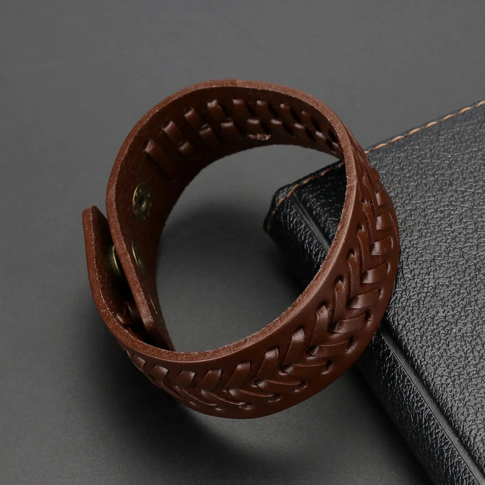 Trend Jewelry Vintage Handwork Weave 8 Words Wide Leather Bracelet Simple Cuff Bracelets Bangles For Women Pulseras Mujer bracelet jewelry