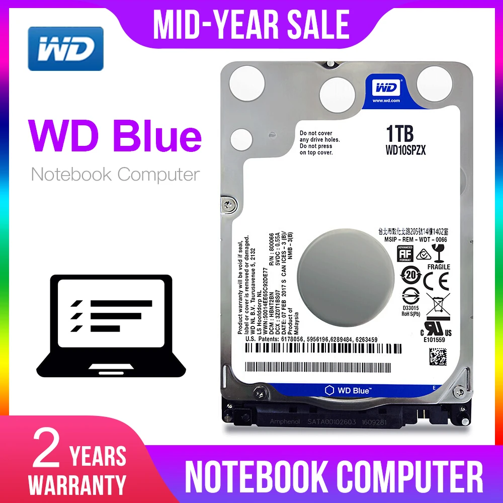 

Western Digital WD Blue 2.5'' 1TB SATA 6Gb/s 5400RPM HDD Internal Hard Disk Drive 1TB HD Hard drive For Laptop Mobile Notebook