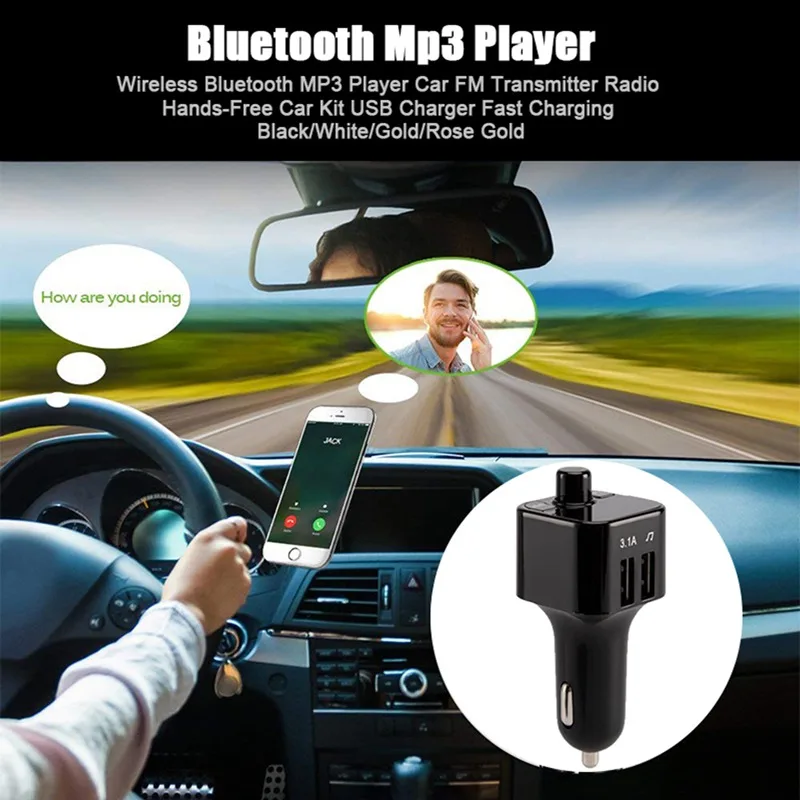 VicTsing Wireless Bluetooth MP3 Player Car FM Transmitter Radio Hands-Free Car Kit USB Charger Fast Charging Black White Gold    (9)