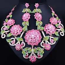 Joyería de La Boda Exquisito FARLENA 3D flor aretes collar de conjunto completa cristal piedras africano sistemas de la joyería nupcial