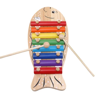 

Wooden Fish Shape Knocking Musical Educational Xylophone Instrument Children Kids Development Toy With 2 Wooden Sticks