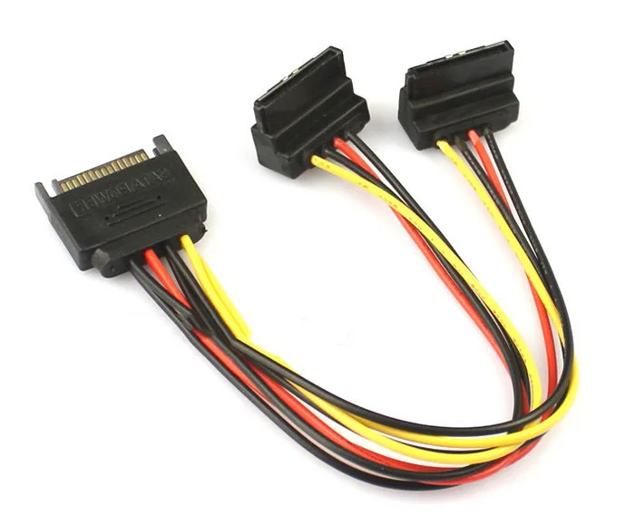 

2PCS 20cm 90 degree SATA 15-Pin Male to 2 x 15P Female Y Splitter Adapter Power Cable
