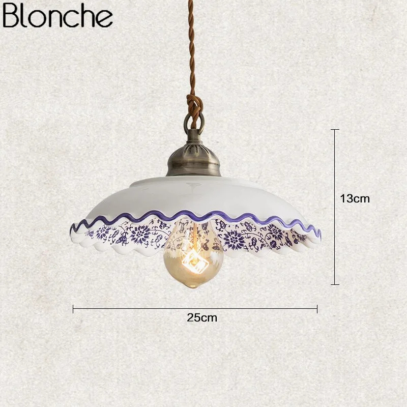 Керамический подвесной светильник в китайском стиле, винтажный светодиодный Ретро фарфоровый подвесной светильник для дома, лофт, Декор, освещение для кухни, светильники E27 - Цвет корпуса: C