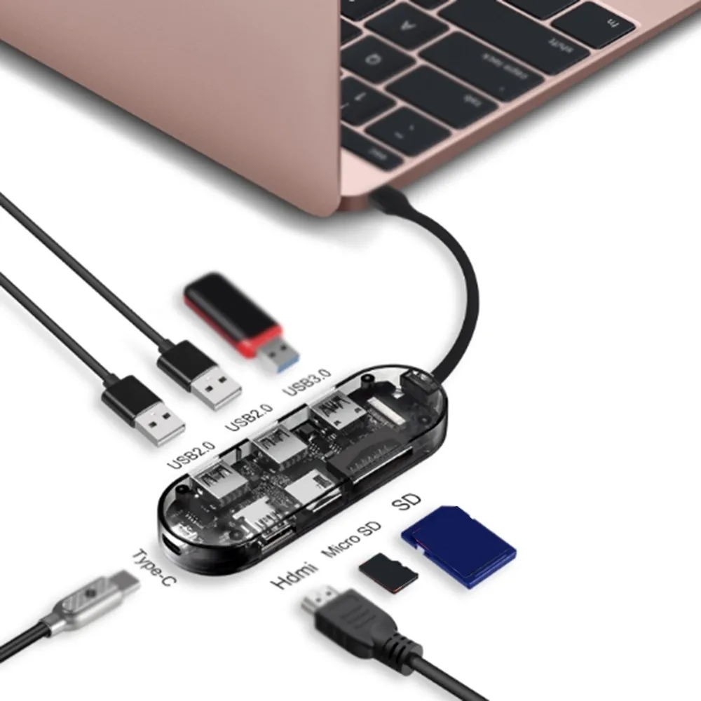 7 в 1 usb-хаб тип-c к HDMI 4K+ USB 3,0+ USB 2,0+ TF/SD кард-ридер+ USB C несколькими портами usb-хаб-адаптер для Macbook Xiaomi Tablet