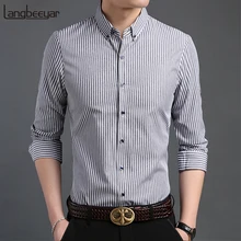 Модная брендовая дизайнерская мужская рубашка в полоску, рубашки для тренировок с длинным рукавом, облегающая уличная одежда, Корейская повседневная мужская одежда