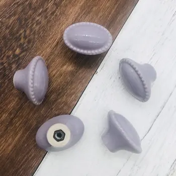 

5 Piece Qualified Purple Ceramic Knob Oval Shape with Dot edge Look Kitchen Ceramic Door Cabinets Cupboard pulls Drawer handles
