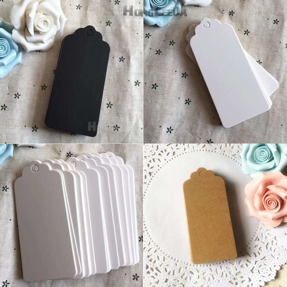 100 개/몫 DIY 100 종이 태그 4*9cm 빈 화이트/브라운/블랙 선물 태그 사각형 사각형 태그 가격 태그