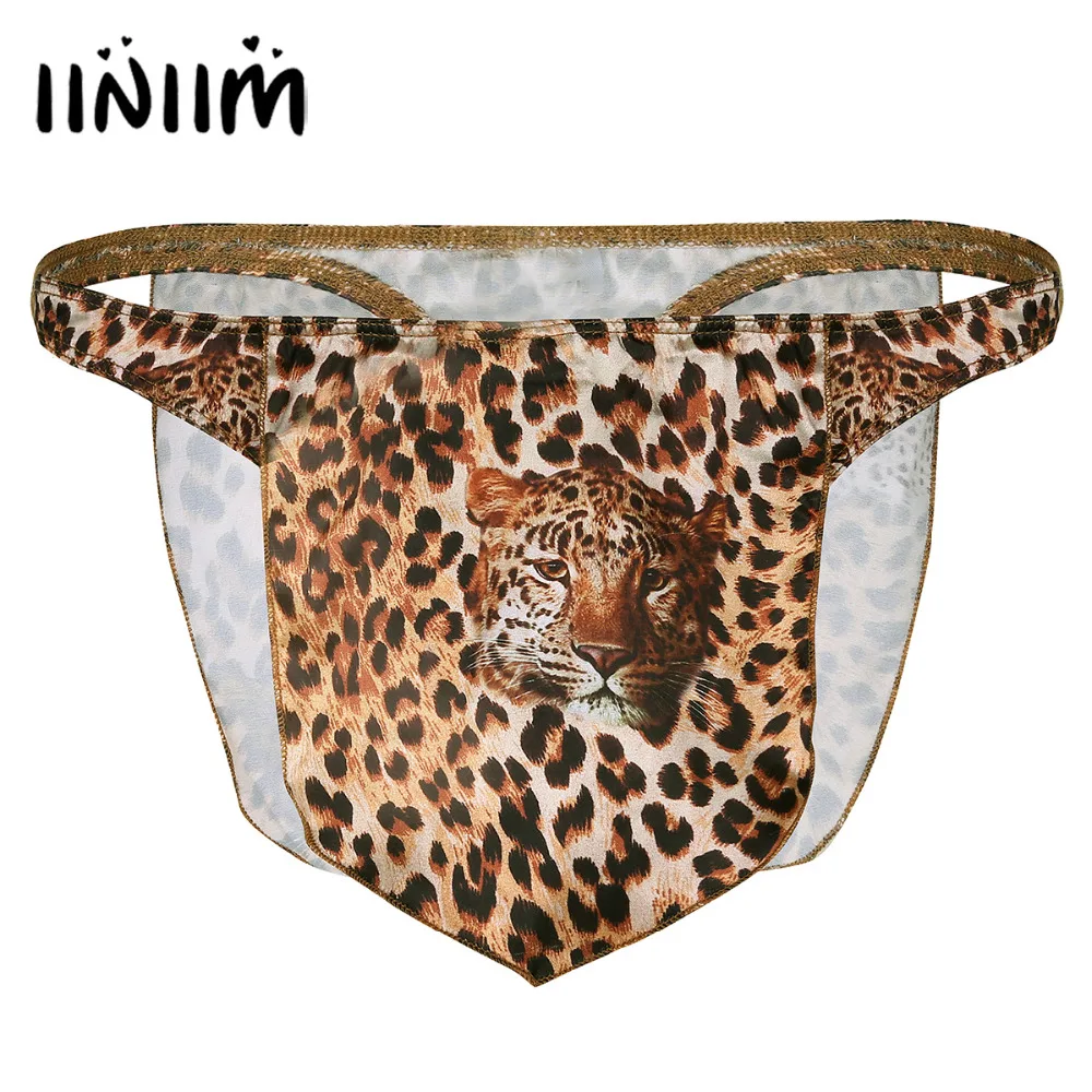 Iiniim/мужские Leopard строка Homme с высокой выпуклость сумка набедренная повязка стринги Нижнее белье джунгли человек костюмы сексуальные Гей