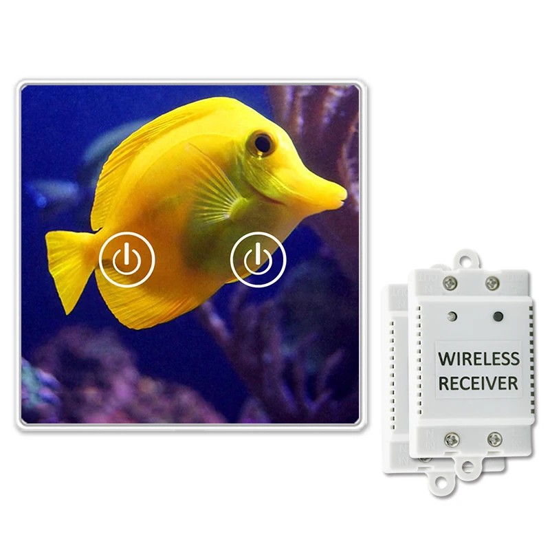 

Saful Wireless 2 Gang 2 Way Switch Switch 150M Remote Control 50/60Hz Tempered Crystal Glass Panels Led Home Wall Touch Switch