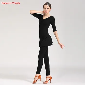 

Women Latin Dance Costume Sexy Long Sleeves Top + Milk Silk Waist Pants 2pcs / Suit for Latin Dance Set