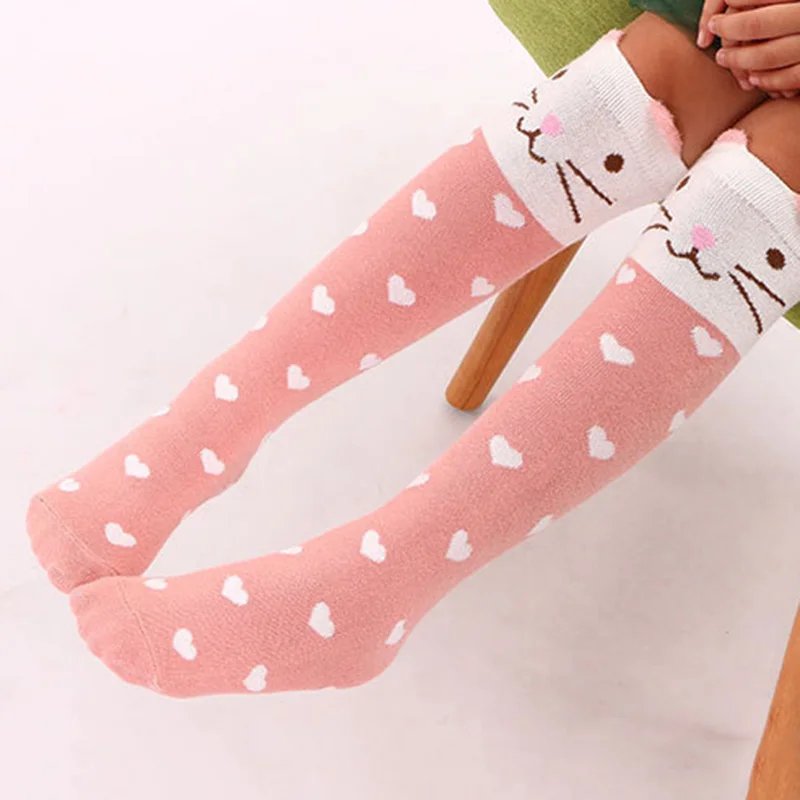 Kids Girl Long Socks Toddler Knee High Boot Sock Leg Warmer Cute Cat Children Cotton Baby Socks