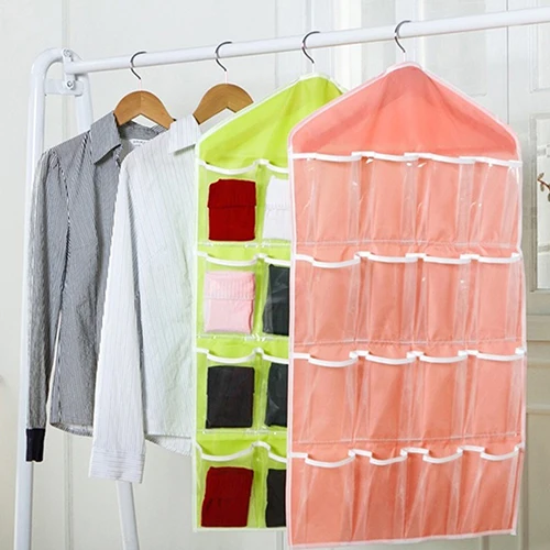 

Transparent Sorting Storage Bag 16 Pockets Hanging Organizer Socks Underwear Closet Socks Bra Rack Hanger Storage Organizer