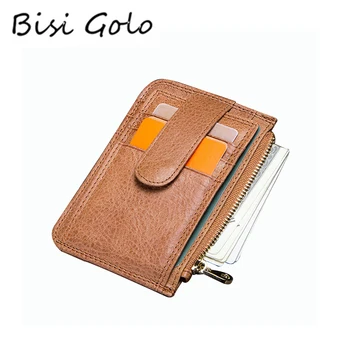 

BISI GORO Case Genuine Leather Small Men Wallet Casual Credit Card Holder Thin Men Wallet Black Card Package Money Bag Coin Purs