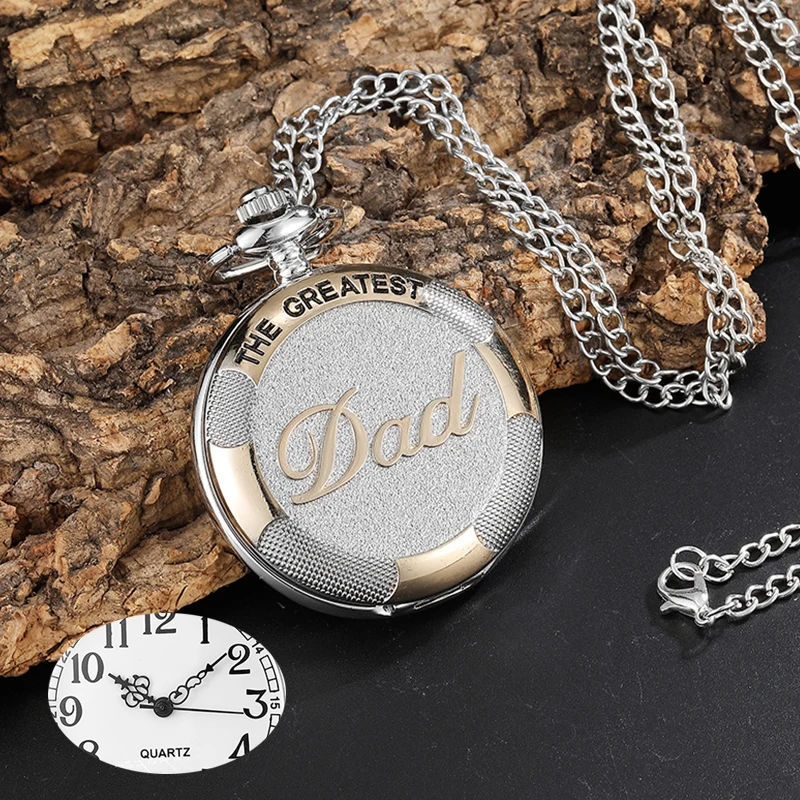 Vintage Silver Golden Luxury THE GREATEST DAD Quartz Pocket Watch Fob Chain Necklace Men's Fathers Gifts Clock Relogio De Bolso Vintage Silver Golden Luxury THE GREATEST DAD Quartz Pocket Watch Fob Chain Necklace Men's Fathers Gifts Clock Relogio De Bolso