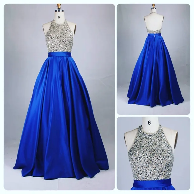 Halter Royal Blue Prom Dress