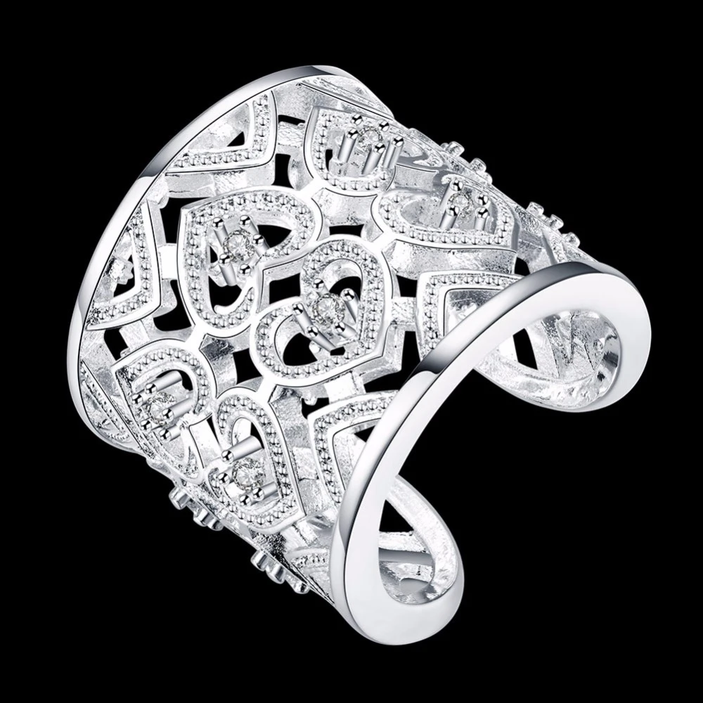 LEKANI серебряное кольцо 925 модное большое Сетчатое плетение 925 Серебряное Ювелирное кольцо с полым сердцем подарок для женщин и мужчин кольца на палец