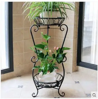 

European antique solid wood, wrought iron multilayer flower indoor jardiniere sitting room ground folding money plant bracketp