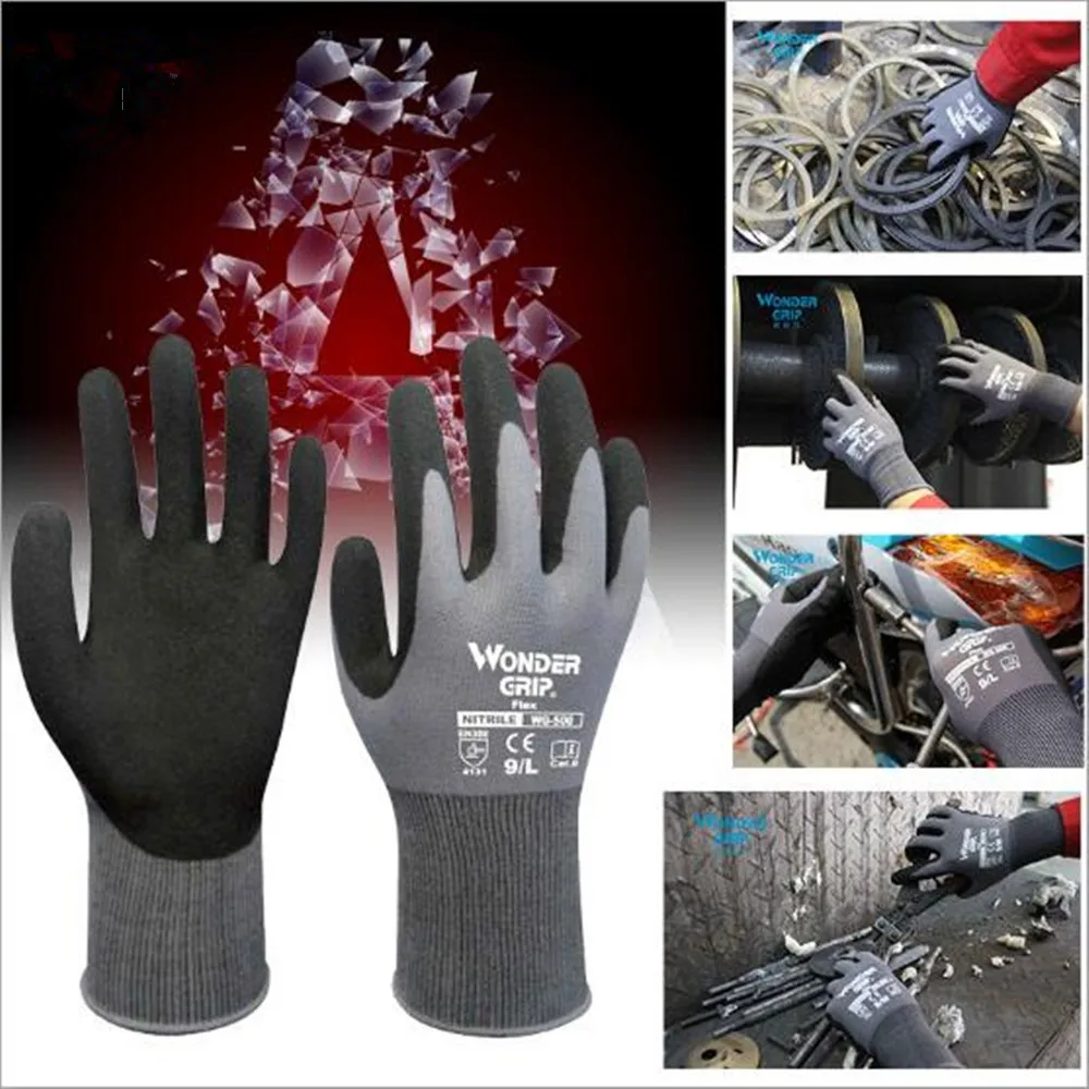 WG-500 сад безопасности перчатки нейлон Нескользящие маслостойкие и износостойкие нитриловые окунутые труда страховые принадлежности