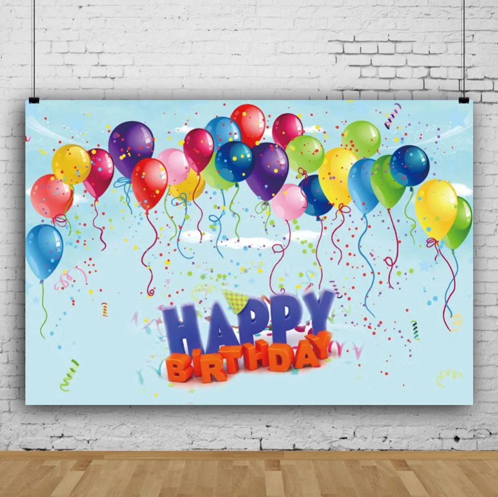Laeacco Happy Birthday Color Balloons Ribbon Baby Children Scene Photography Backgrounds Photographic Backdrops For Photo Studio