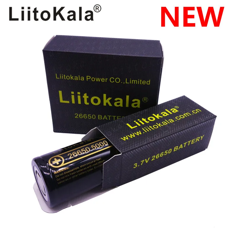 Liitokala 2 unids 26650-50a 5000 mah 26650 Li-ion 3,7 v аккумулятор recargable para la linterna 20a