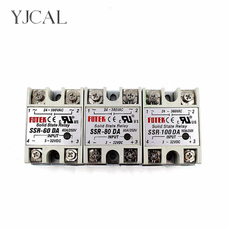 Yjcal Relé de Estado Sólido com Empunhadura de 60a 80a 100a 332v dc para 24-380v ac Ssr 60da 80da 100da