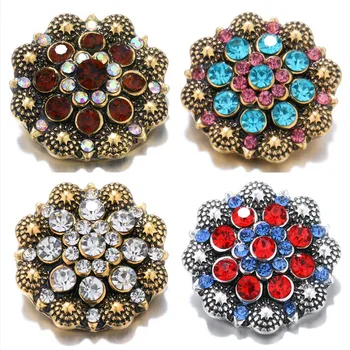

KZ1457 New Beauty Fashion Golden rhinestone flower 20MM Metal snap buttons for DIY 18mm snap jewelry wholesale