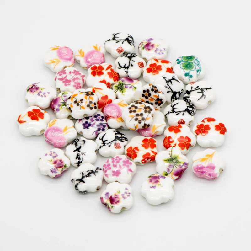

10pcs/lot 15mm Ceramic Beads Flower Porcelain DIY Beads Handmade Jewelry Making Accessories Straight Hole Spacer Beads Wholesale