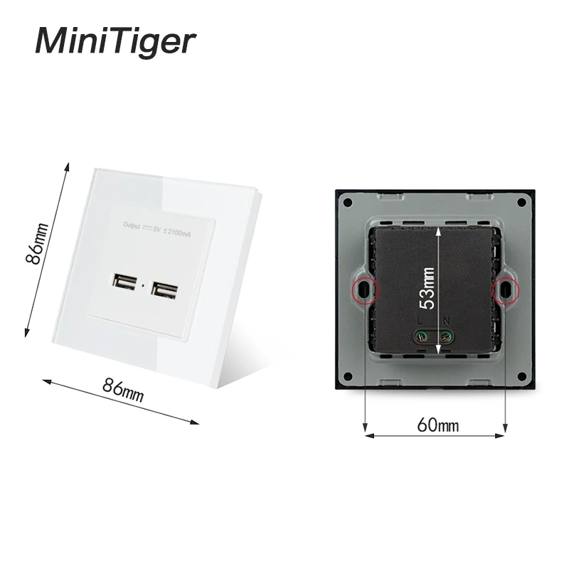 Штепсельная розетка Minitiger с двойным USB портом для индукционной зарядки мобильных