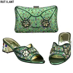 Новейшая итальянская обувь зеленого цвета с сумочкой в комплекте для свадьбы, итальянская Африканка итальянка комплект из туфель и