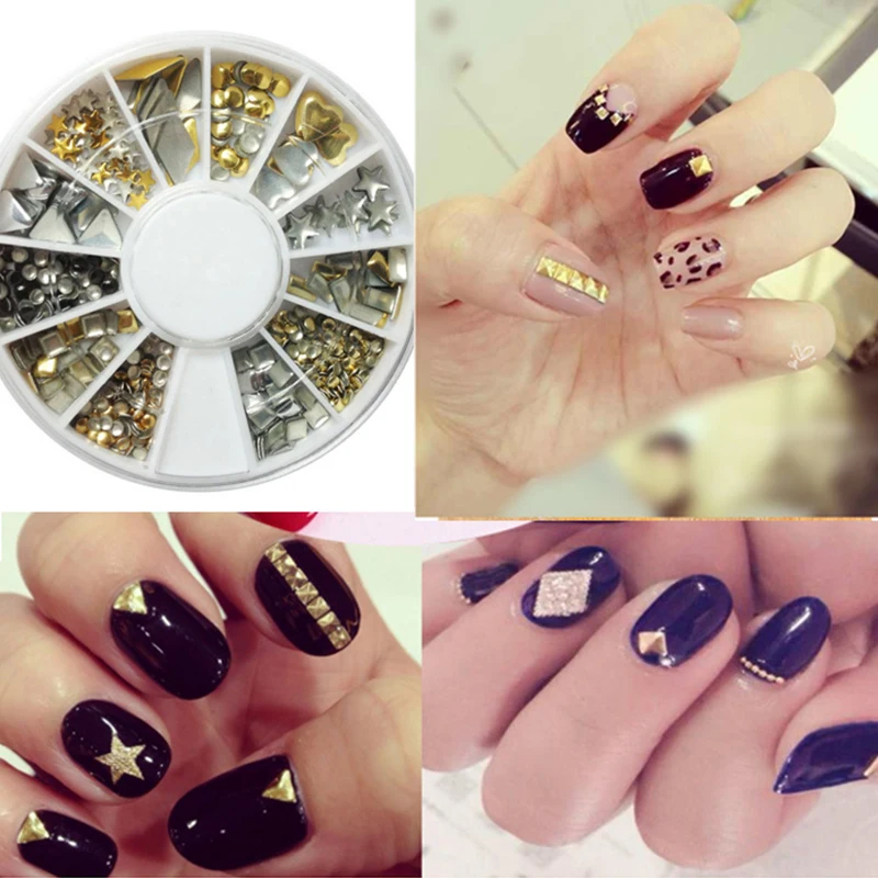 3d Gold Silver Metal Rivet Nail Manicure rivet DIY Alloy Decorations Nail Art Tips Decoration