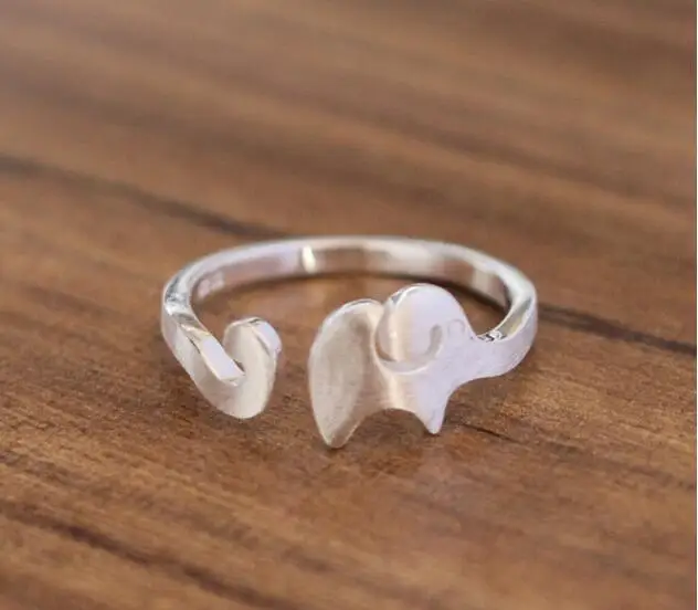 

silver color elephant adjustable ring new fashion animal lucky elephant open toe ring for women finger 925 jewelry accessories