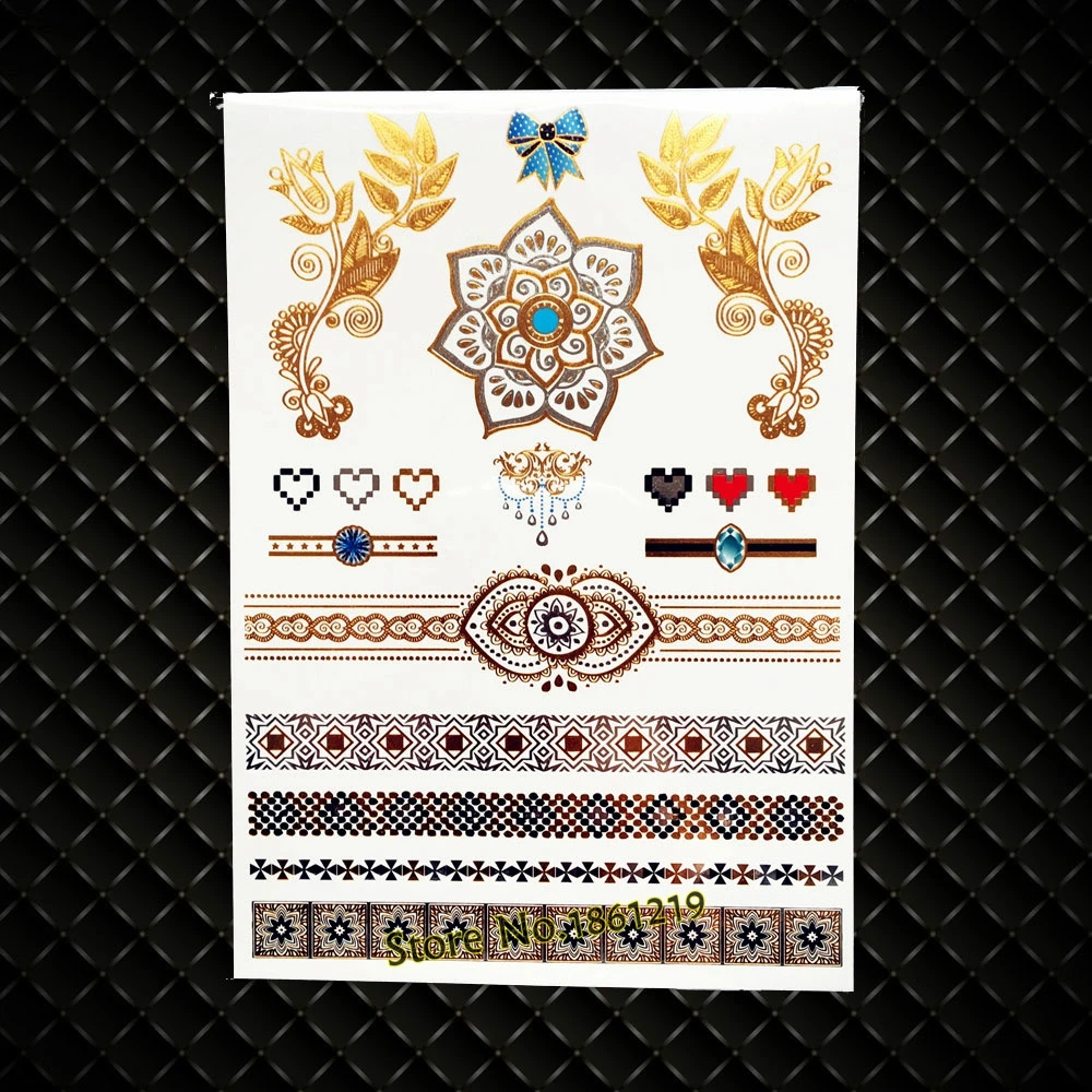 

Sexy Gold Henna Metallic Waterproof Tattoo Women Body ARt ARm Sleeve Bracelet Chains Designs Tattoo Stickers Jewelry Sunflower