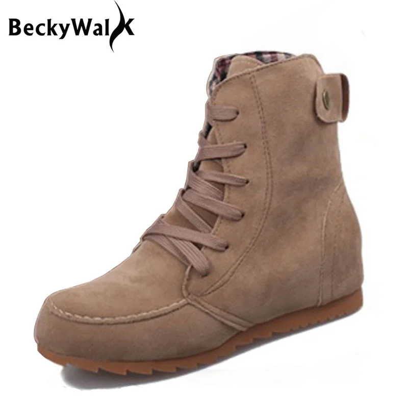 

Hot Sale Women Boots Comfortable Flat Autumn Winter Woman Shoes Fashion Lace-Up Solid Color Ankle Boots for Women WSH2232