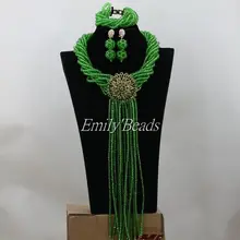 Комплект украшений в африканском стиле, комплект Лидер продаж зеленый нигерийской свадьбы в африканском стиле; вечерние с украшением в виде Кристаллов Длинное колье с бусинами в комплекте; ; AIJ330
