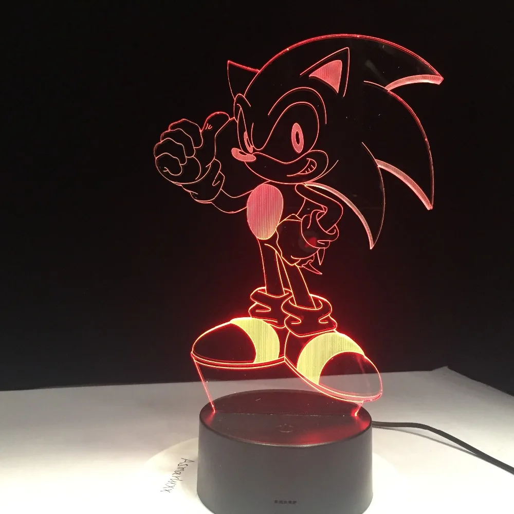 Аниме Sonic The Hedgehog Figure 3D светодиодный Настольный светильник с эффектом вспышки 7 красочных акриловых визуальных иллюзий USB СВЕТОДИОДНЫЙ светильник для детей