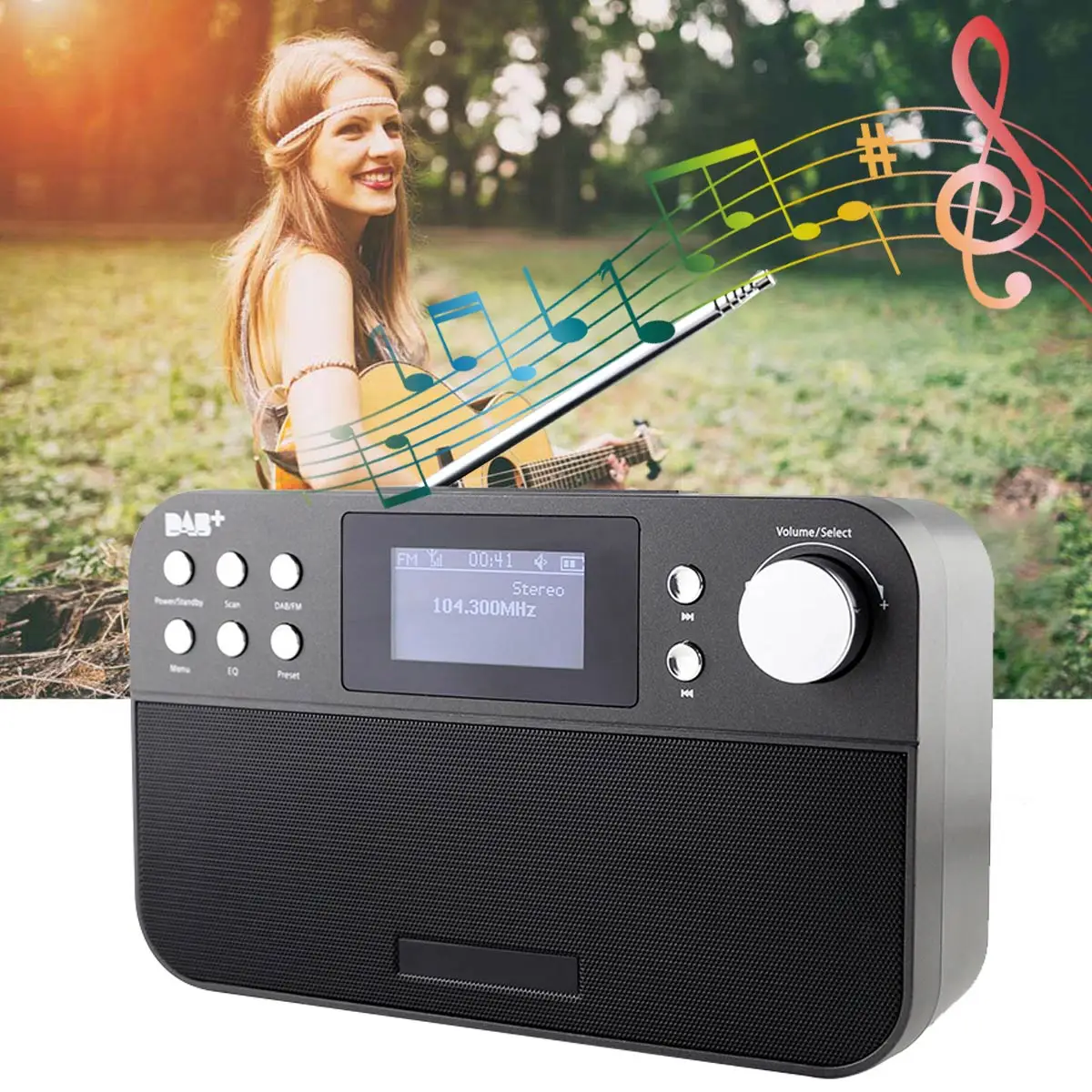 

Portable 2.4 Inch Digital Radio Music Speaker Support FM + DAB Radio With LCD Digital Clock Snooze Alarm Function Home Decor