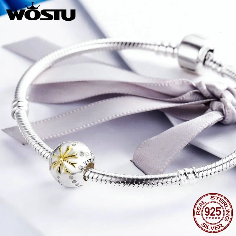 WOSTU высокое качество 925 пробы Серебряный Эдельвейс Бусины Подходят WST браслет подлинные ювелирные изделия подарок CQC180