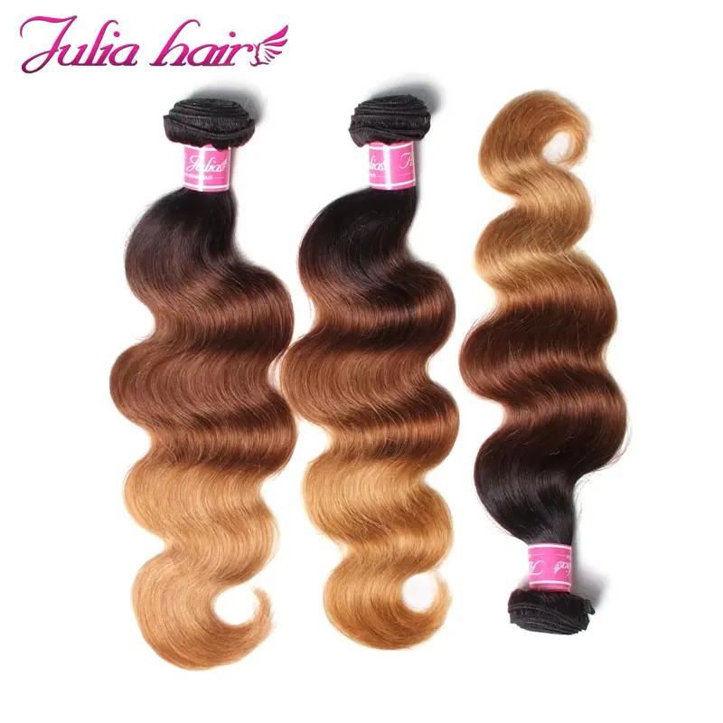 

Ali Julia Hair Products Brazilian Ombre Body Wave Human Hair Bundles Color 1B427 16 to 26 Inches Remy Hair Extension