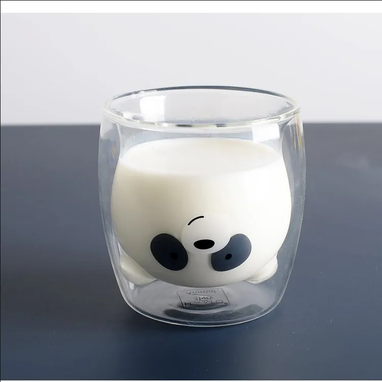 

Lovely Panda Double Wall Glass Cup 260ml Bear Beer Glasses Creative Morning Milk Glass Juice Glass Heat Resistant Mug Shot Glass